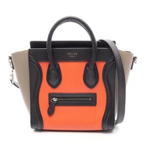Celine Luggage Nano Shopper 2-Way Handbag, Leather, Women's, Black, Orange, B...